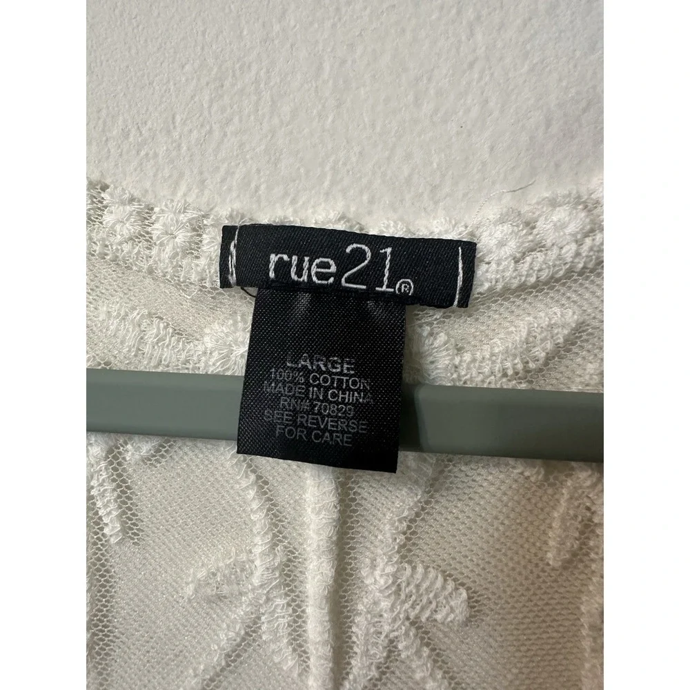 rue21 Womens Large White Lace Kimono Duster Cardigan Sheer Floral Tie Front Boho